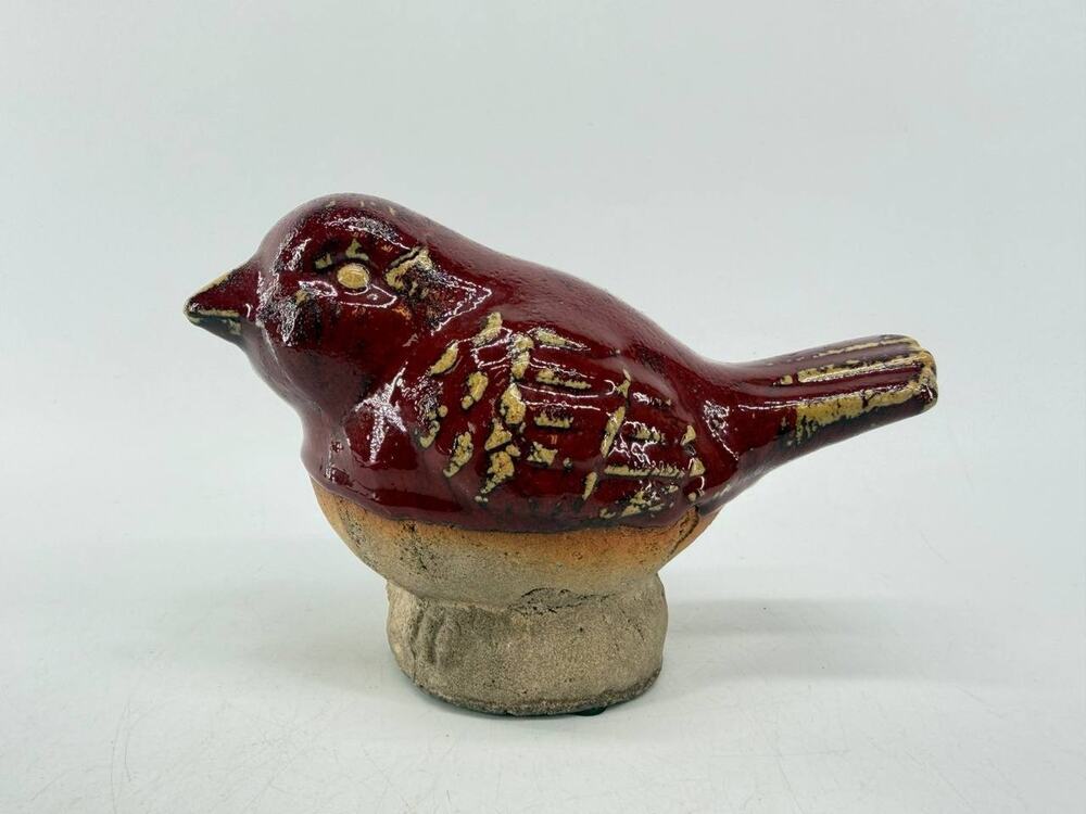 Red Glazed Clay Bird Figurine Rustic Pottery Sculpture Home Decor 2.60 lb